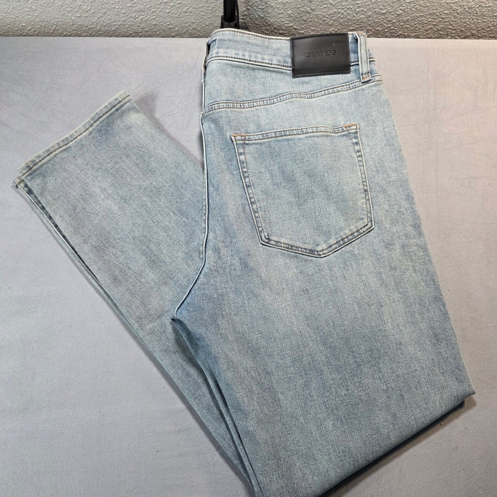 Express Mens Athletic Slim Jeans 34x32 Light Wash Blue Stretch Denim Pants*